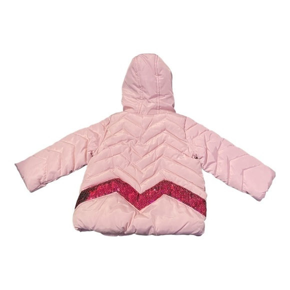 dkny Pink Hooded Puffer Jacket With Dark Pink Sequins Size 12 months - Picture 4 of 6